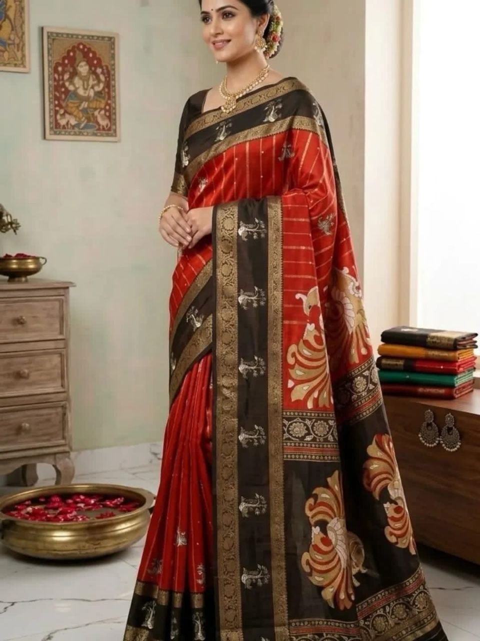 Parampara weaving silk red saree