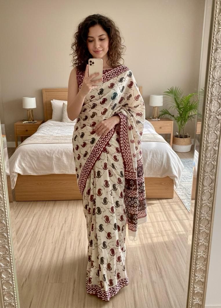 Fabulous handcrafted cotton maroon saree