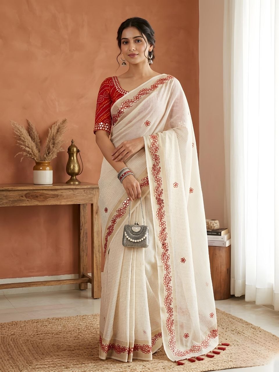 Vibrant zari weaving soft tissue silk red saree