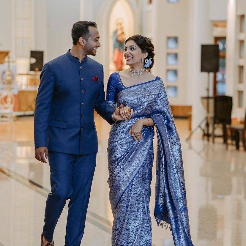 Sophisticated wedding lichi silk purple saree
