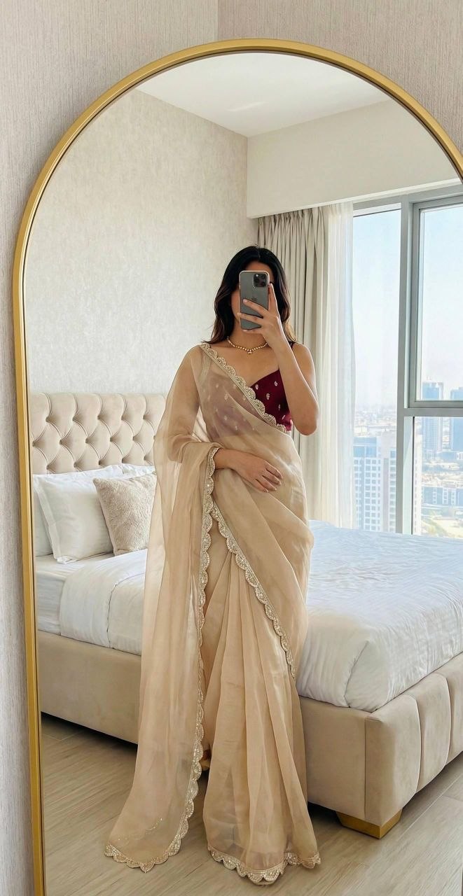 Fabulous barely cherry silk chiku saree