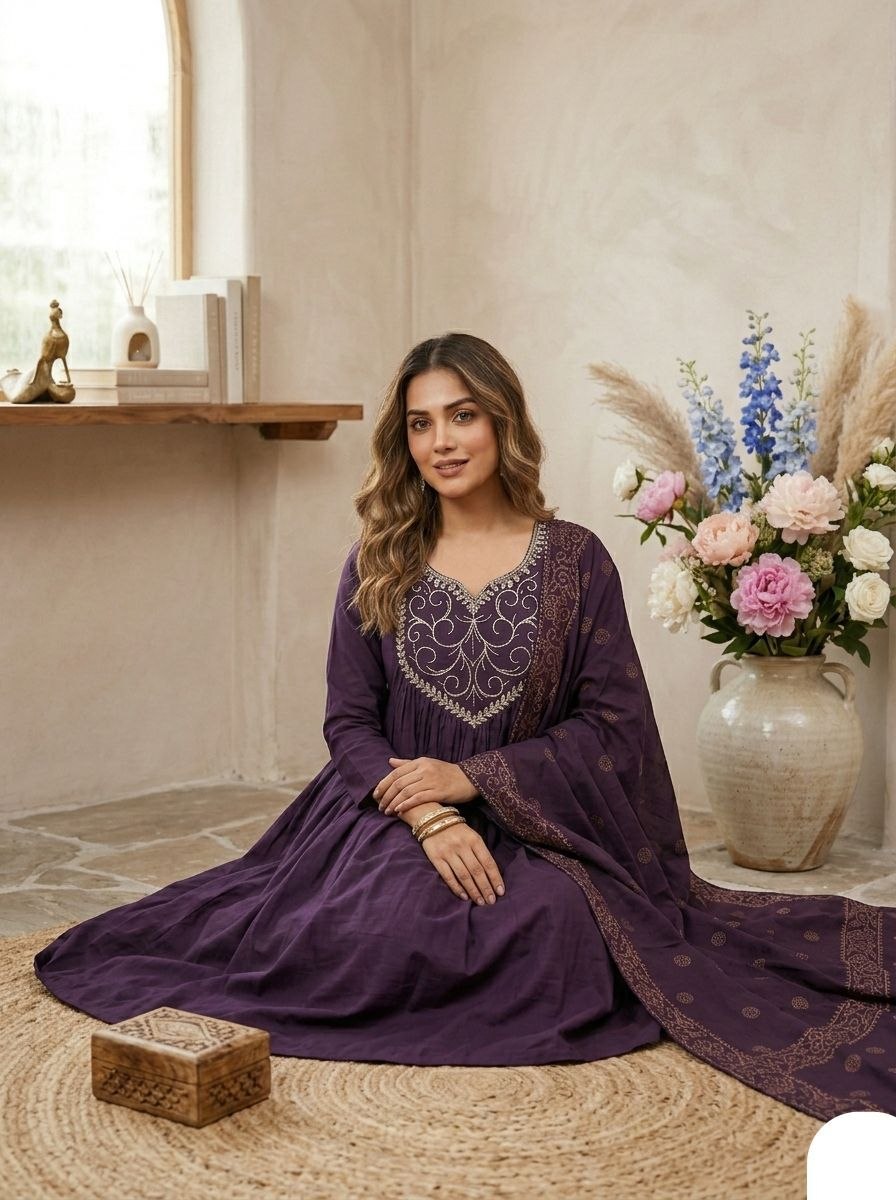 Classy chanderi silk purple suit set