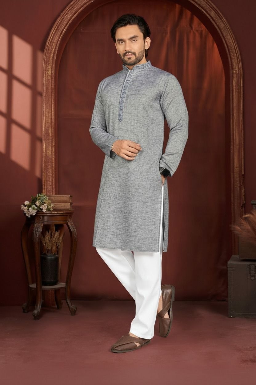 Gorgeous full sleeve cotton gray kurta pajama