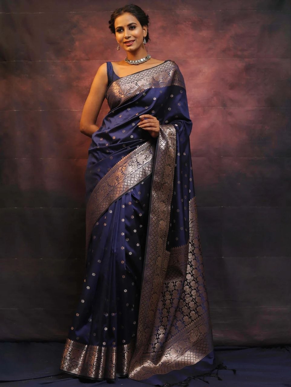 Sophisticated original soft silk purple saree
