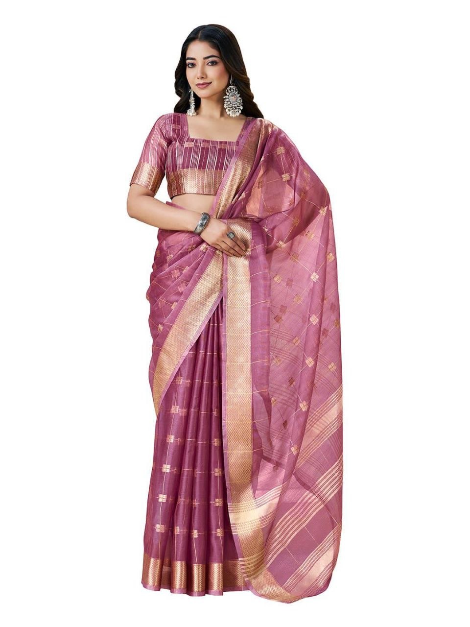 Presenting zari soft linen cotton pink saree