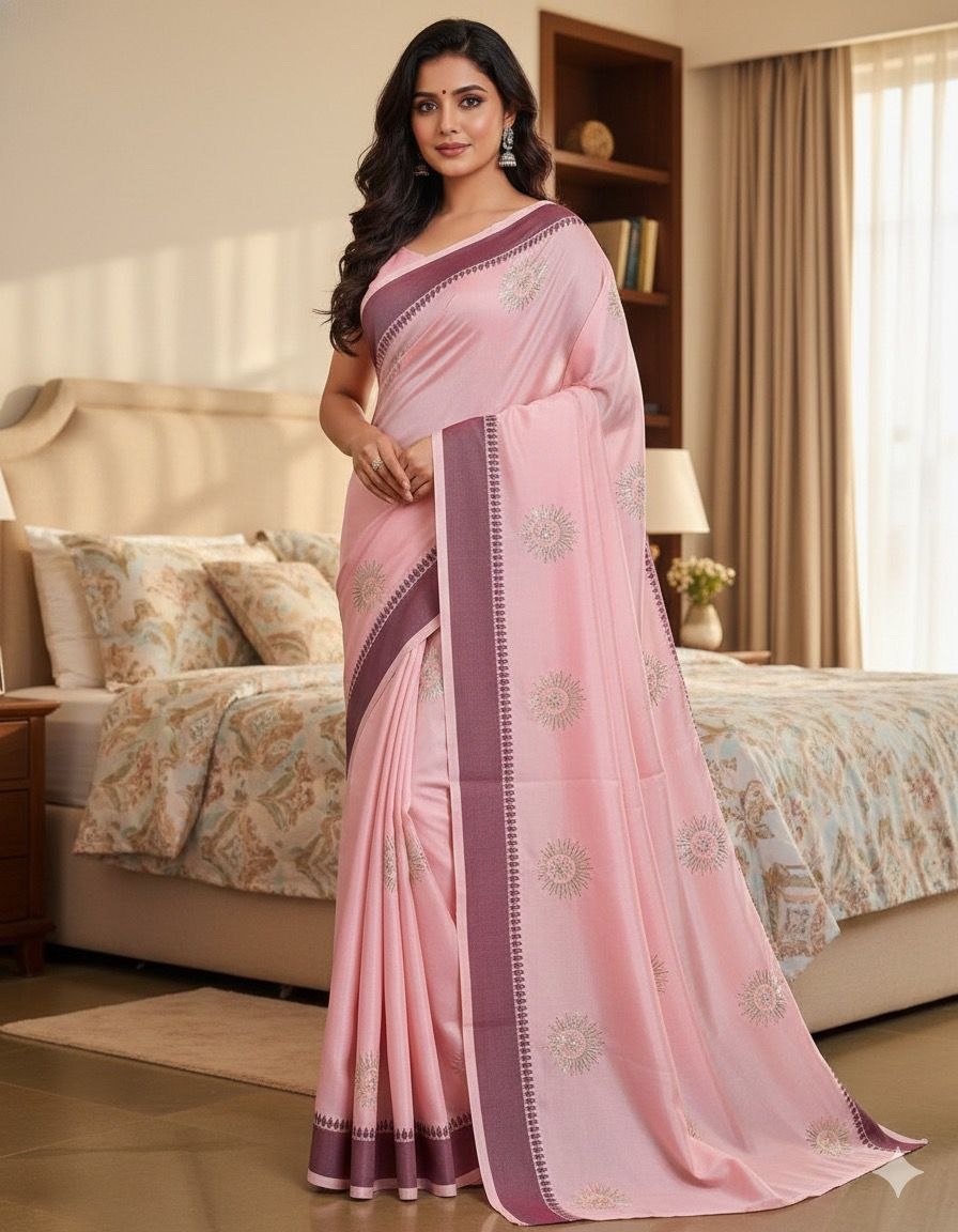 Exclusive digital print rangoli silk pink saree