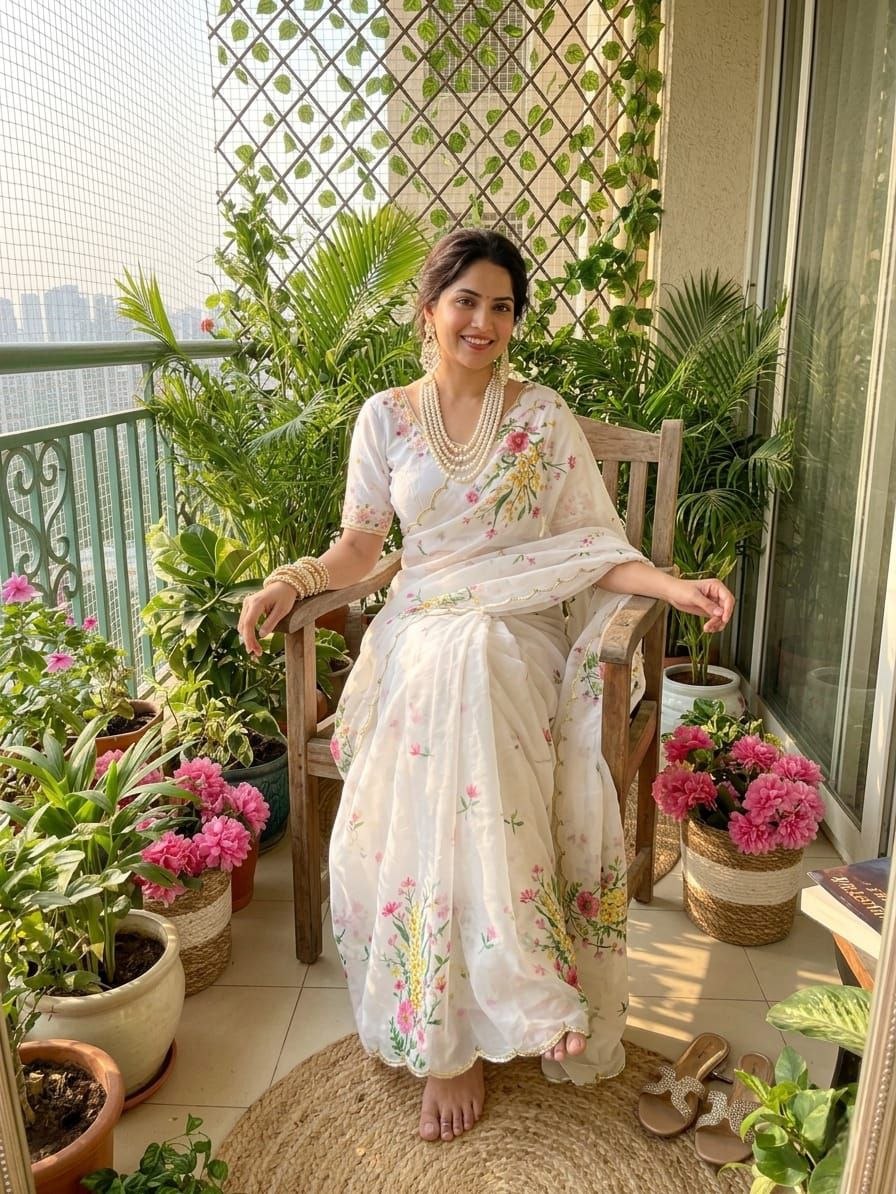 Elegance maskat teby silk white saree