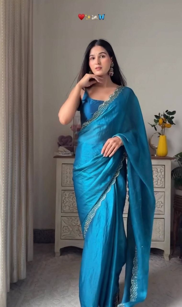 Comfortably soft space silk blue saree