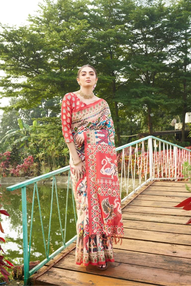 Premium patola soft tussar silk red saree
