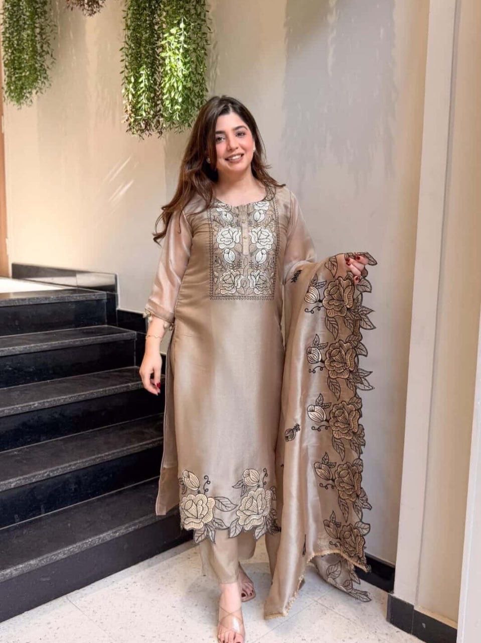 Celebrate thread full stitched chanderi chuki kurta pajama
