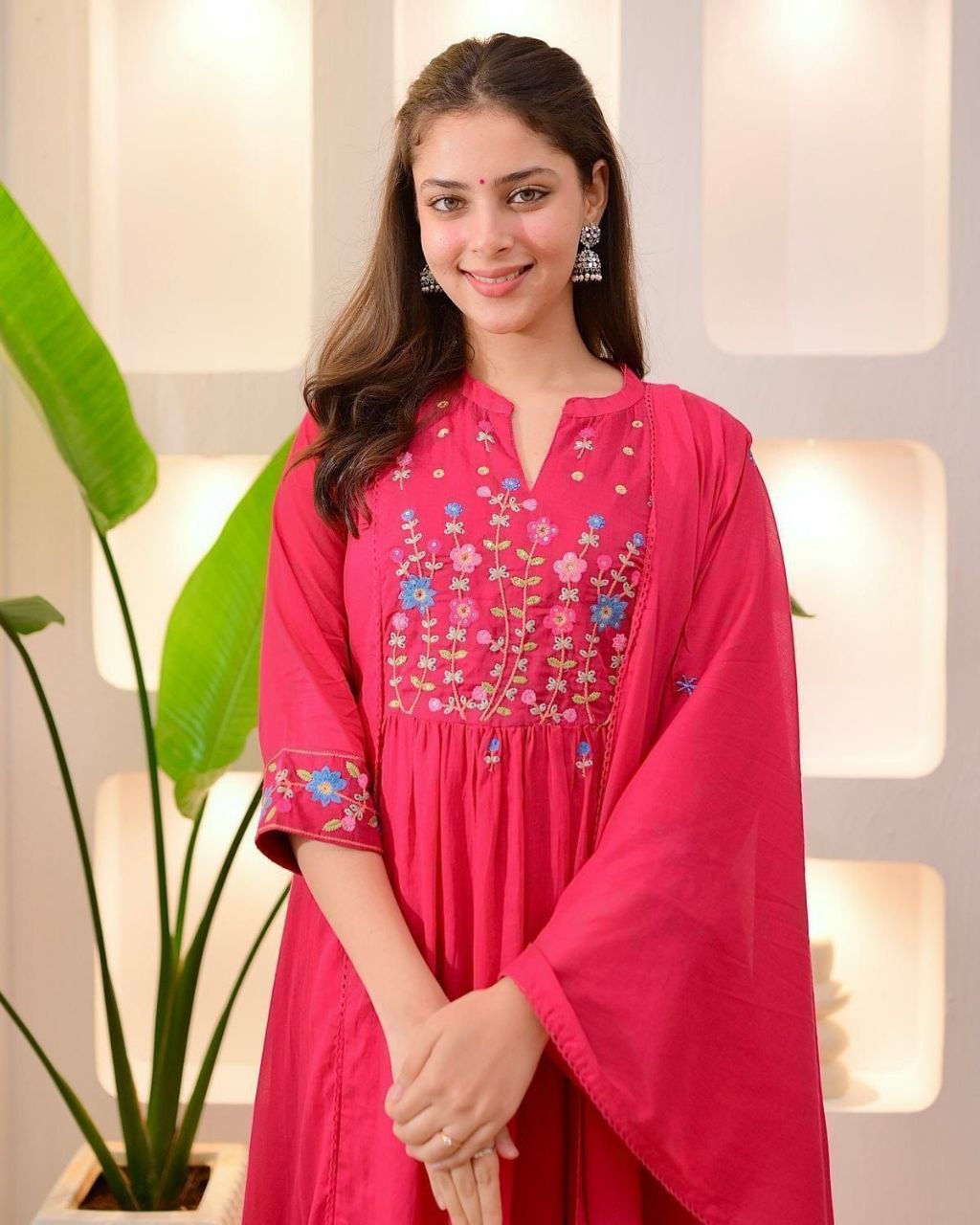 Prepare embroidery cotton rani kurta pajama dupatta