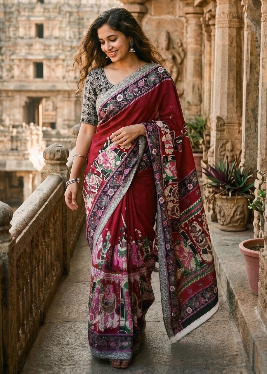 Peaceful original mulmul cotton red saree