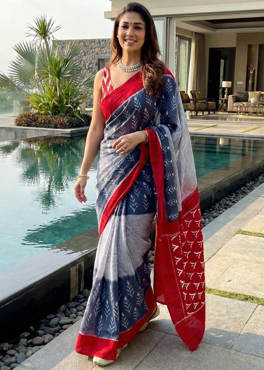 Demanding soft pure cotton blue saree