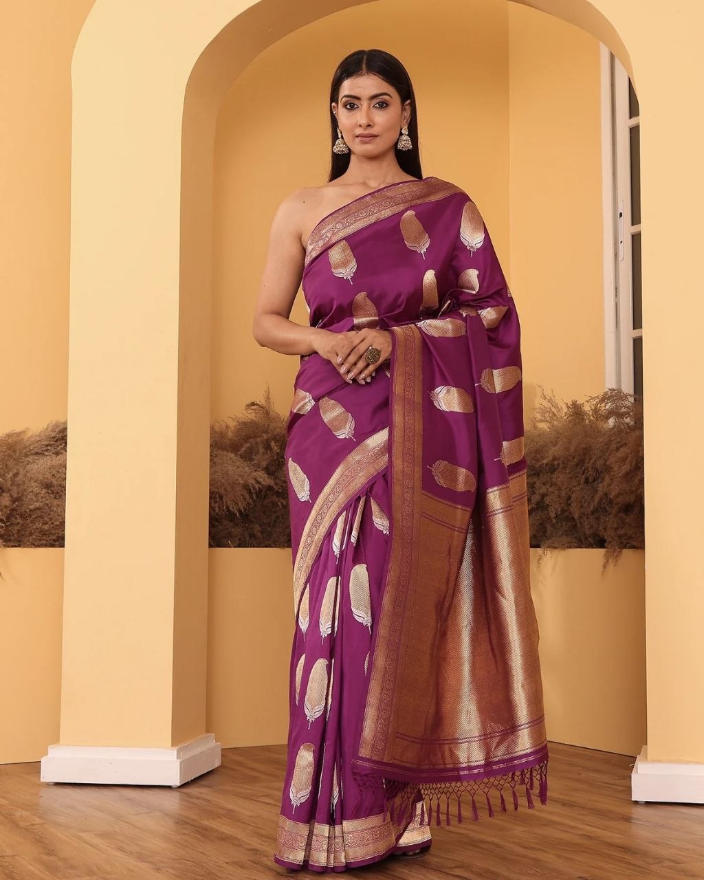 Light original best banarasi silk purple saree