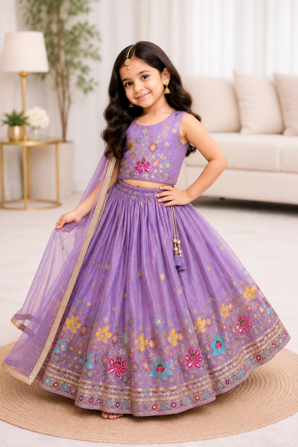Presenting embroidery soft sinduri silk purple lehenga choli