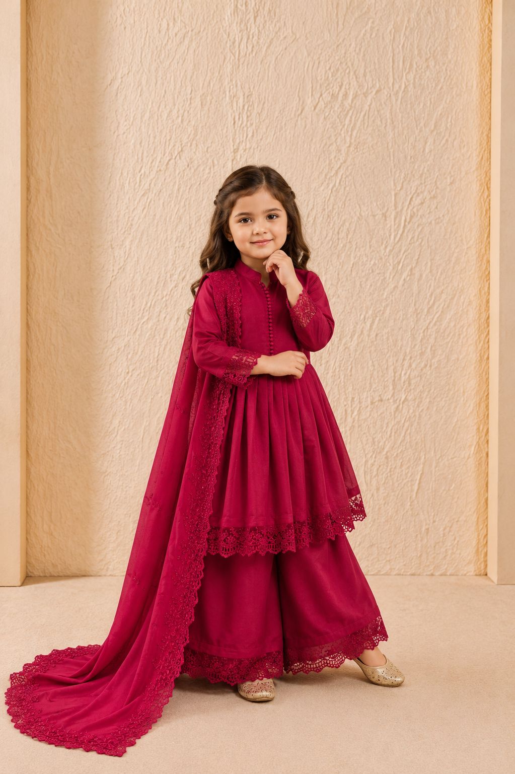 Premium full stitched toman silk cotton red sharara set