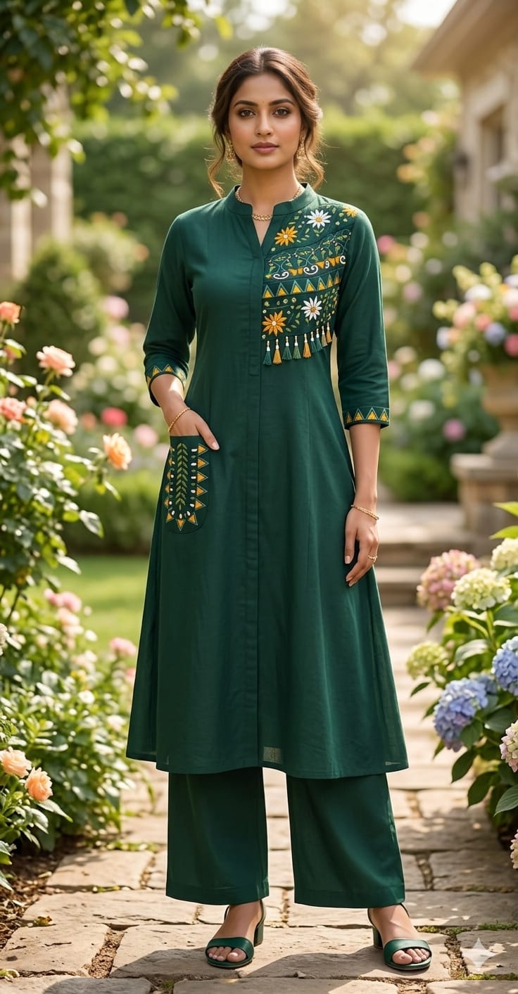 Excellent embroidery rayon green cord set