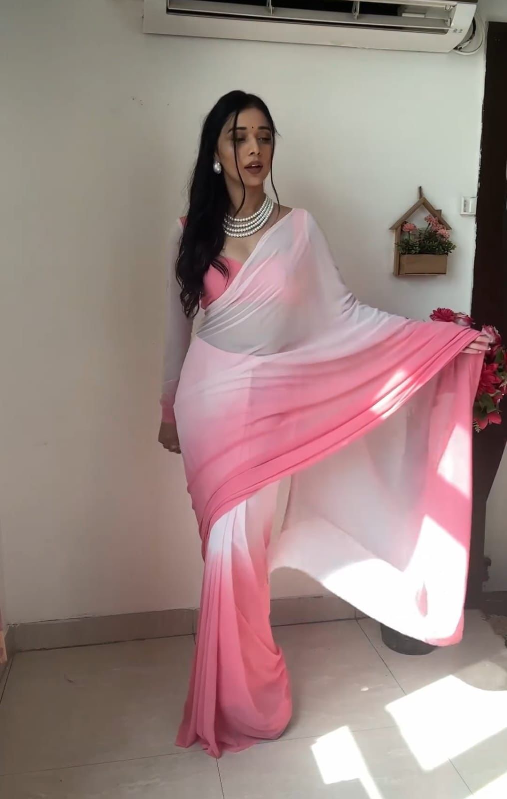 Gorgeous digital print soft georgette pink saree
