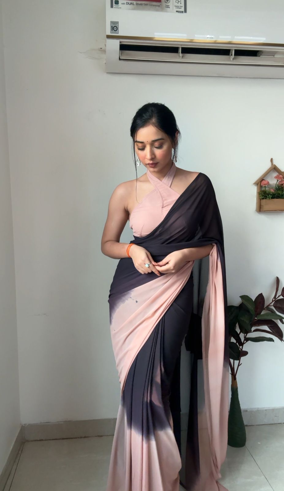 Trending digital print soft georgette black saree