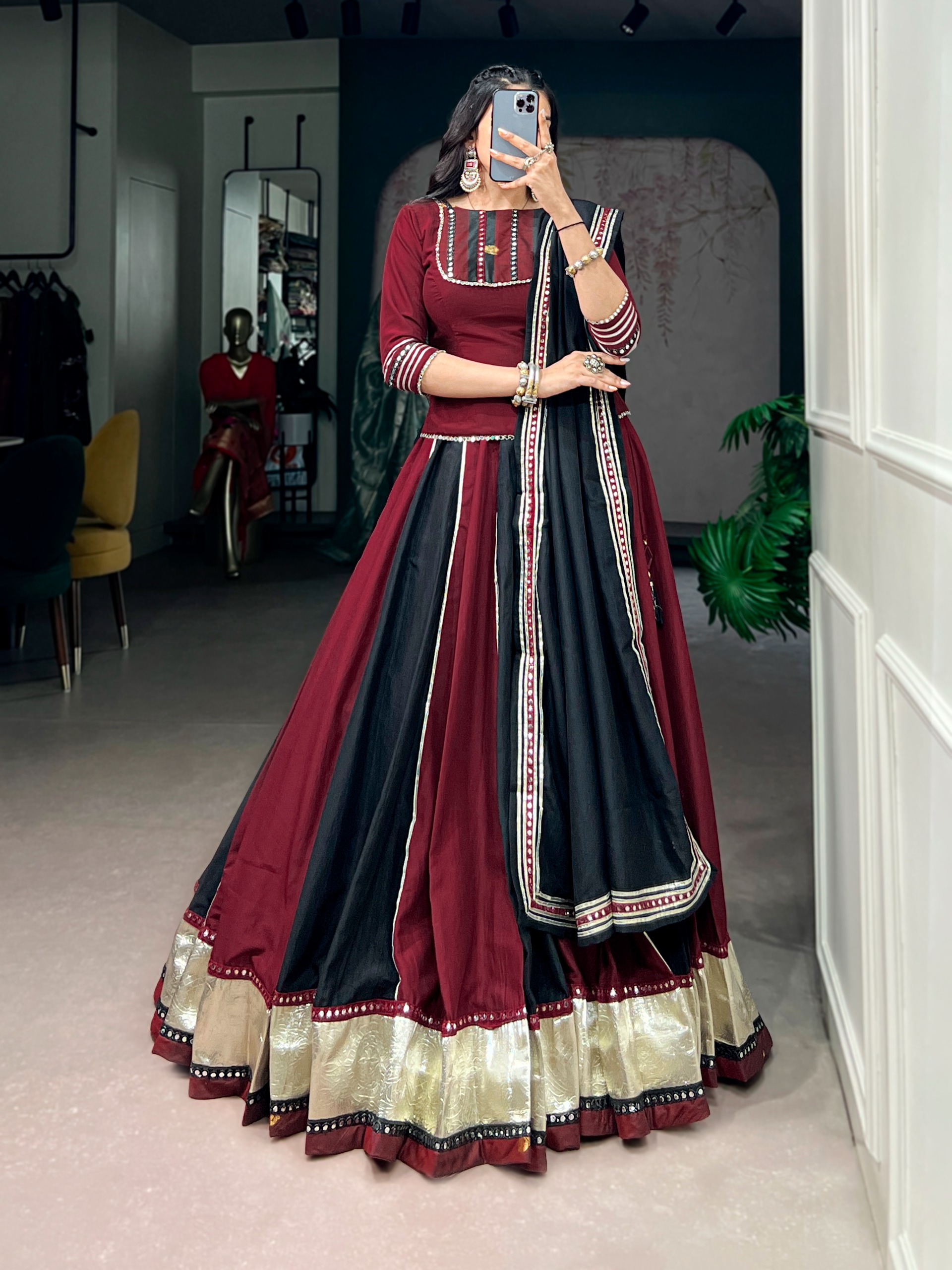 Traditional stitching crepe black lehenga choli