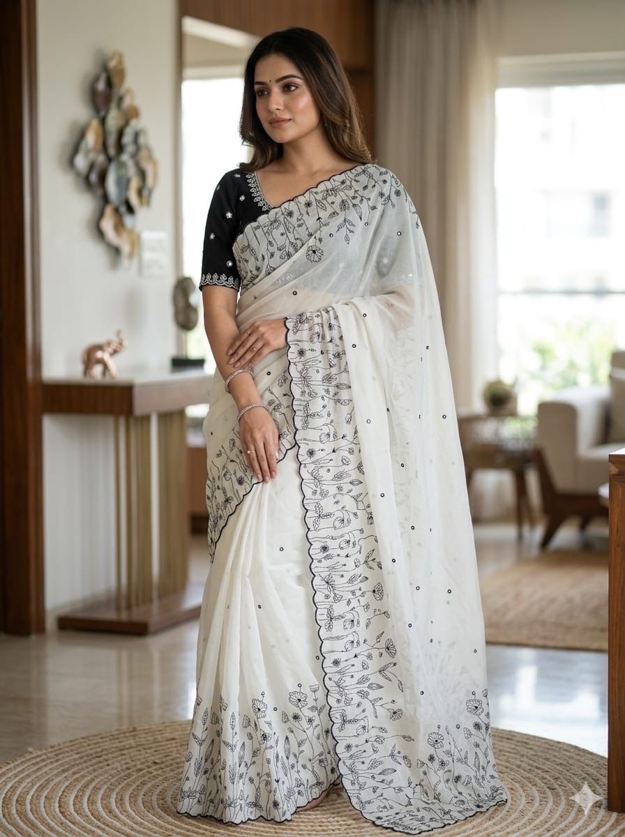 Excellent embroidery georgette black saree