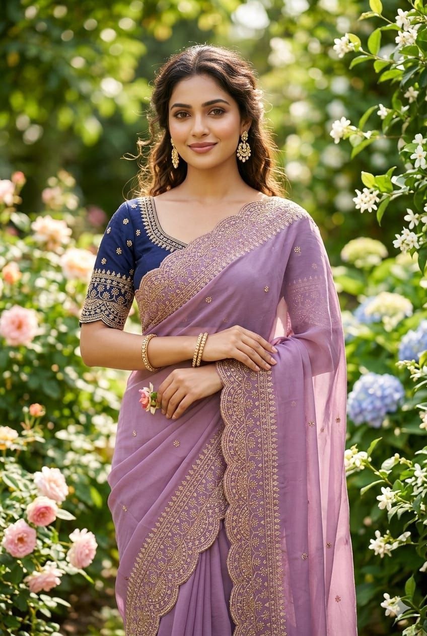 Beautiful embroidery georgette purple saree