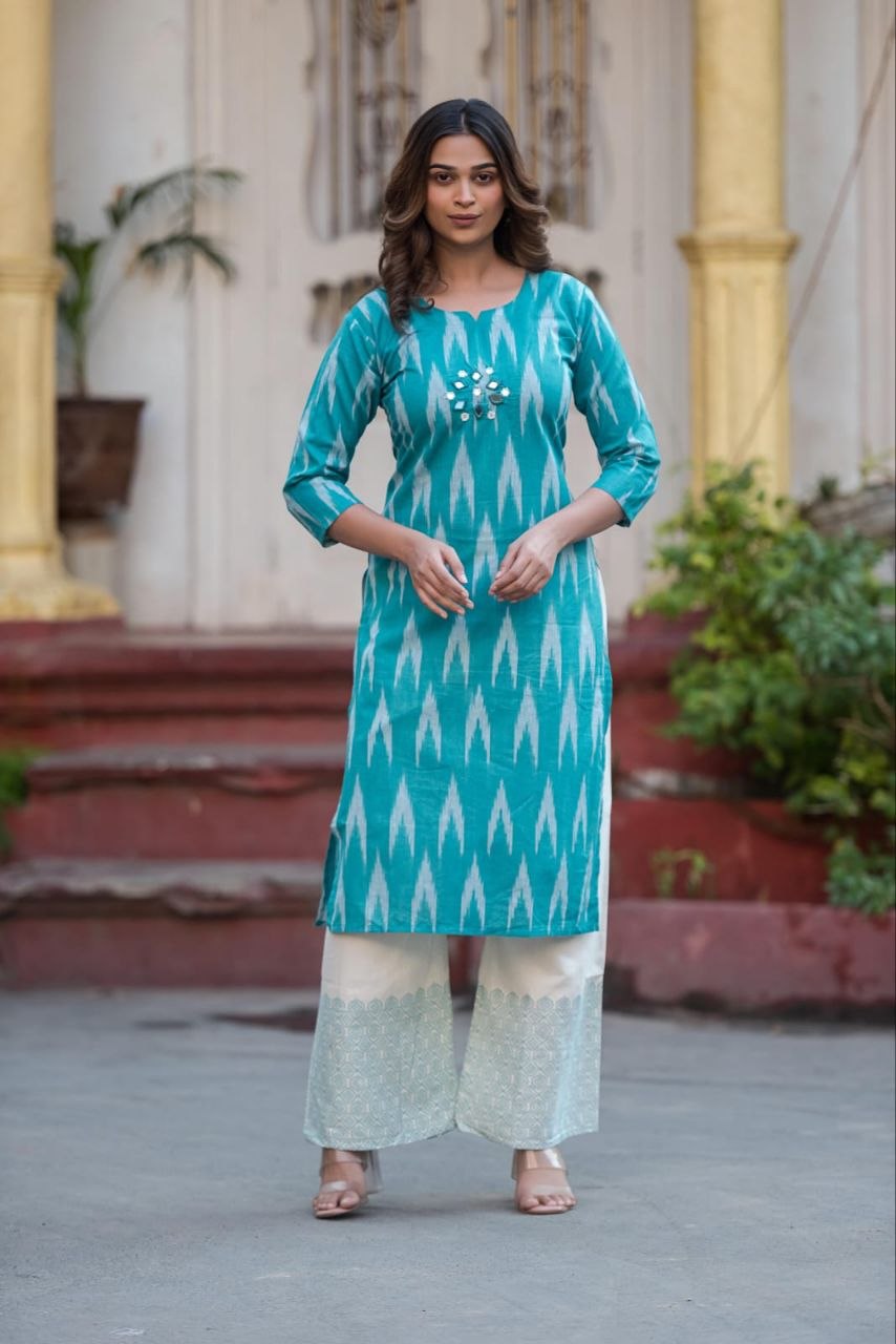 Exclusive ikkat cotton blue kurta pajama