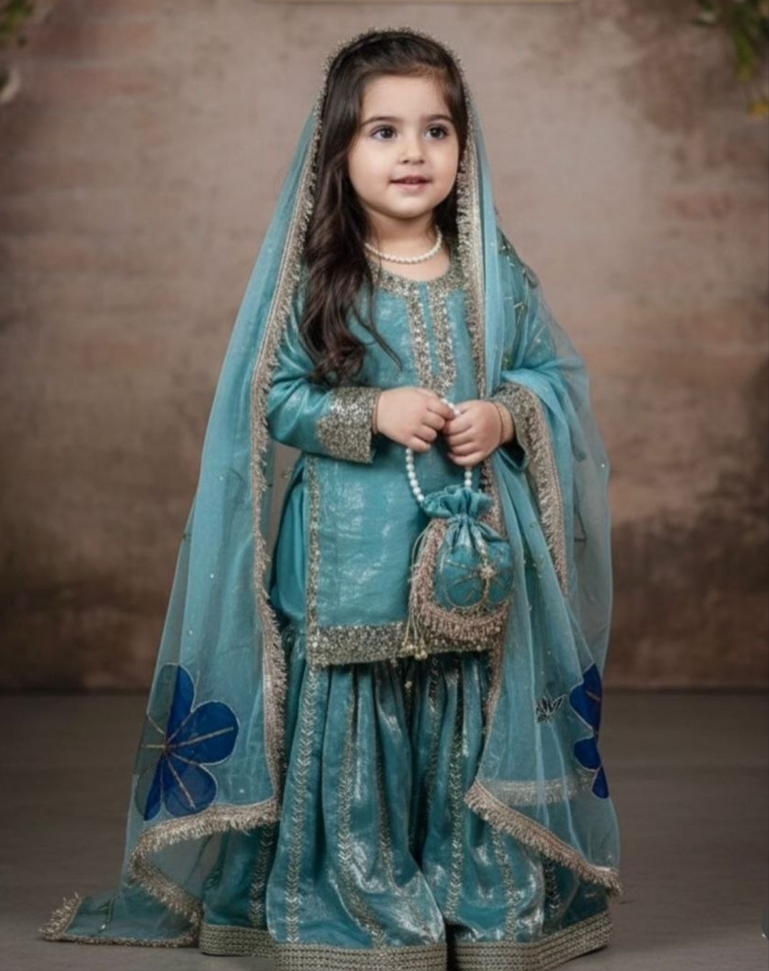 Launching embroidery silk cotton teal sharara set
