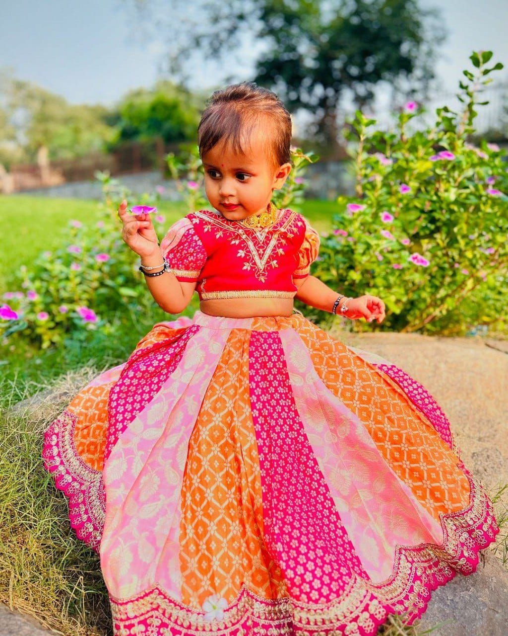 Excellent embroidery cotton pink lehenga choli