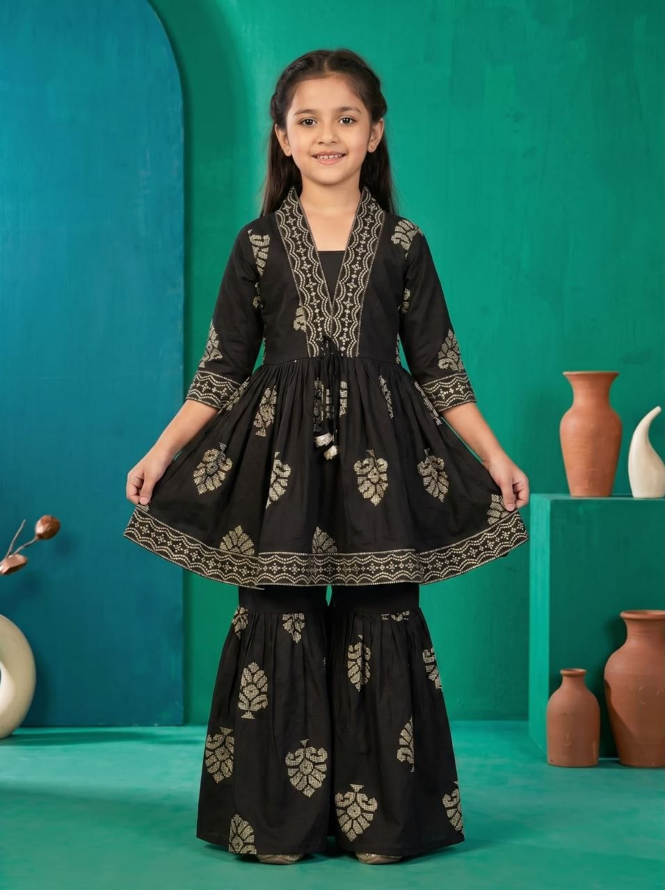 Traditional kediya cotton black sharara set