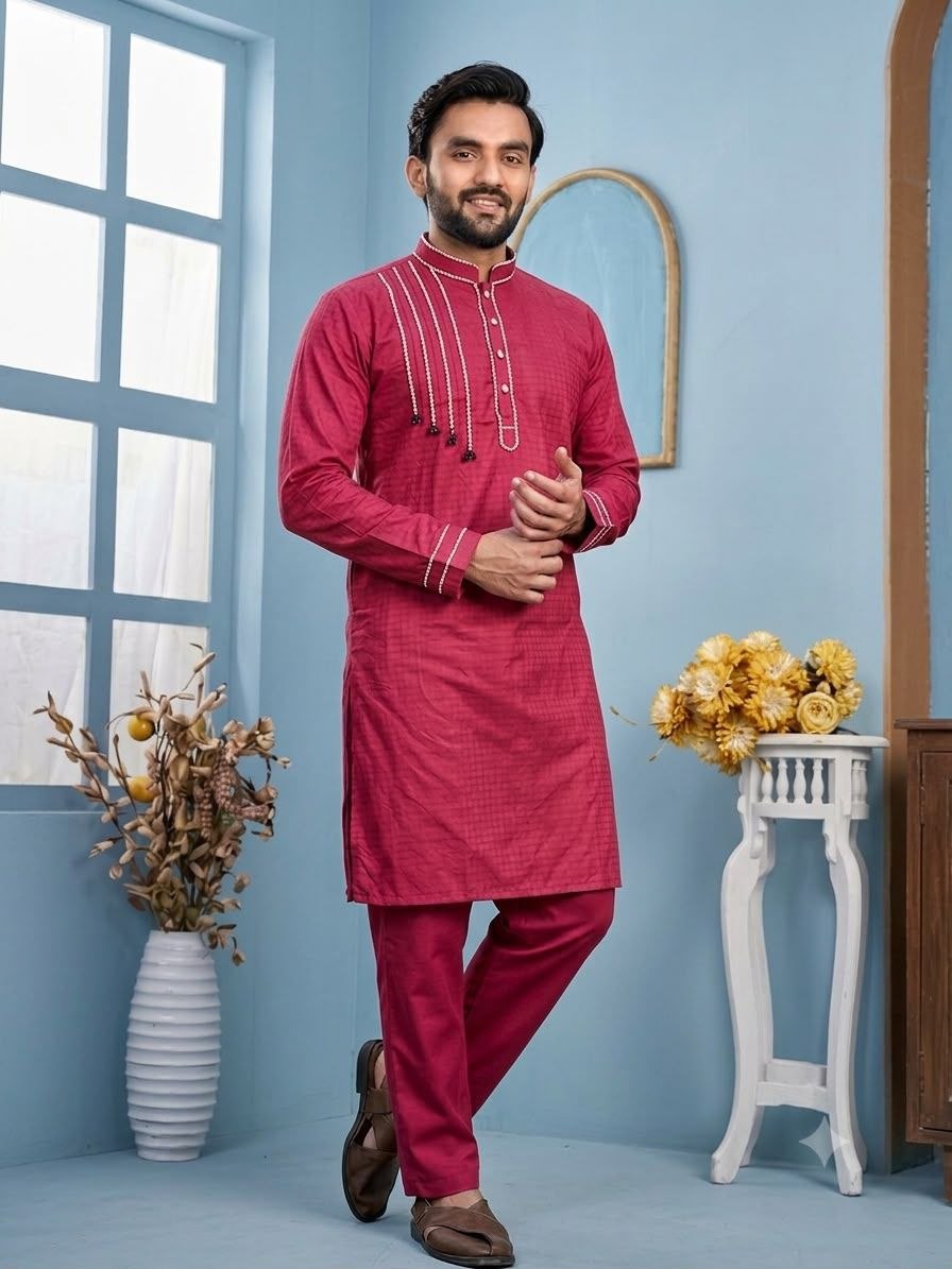 Excellent cotton red kurta pajama