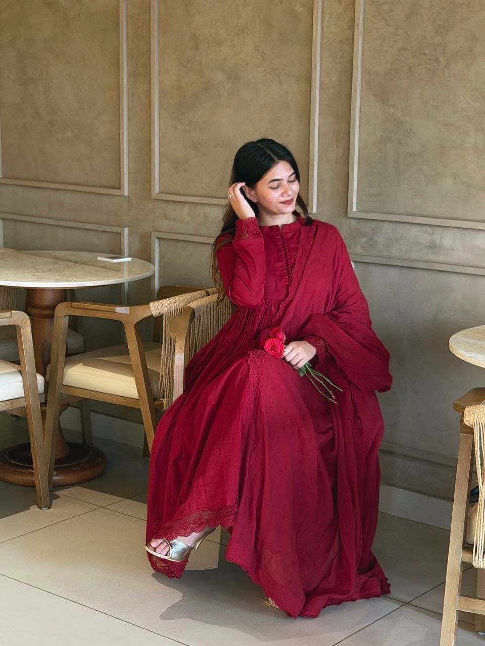 Launching embroidery silk cotton rani gown