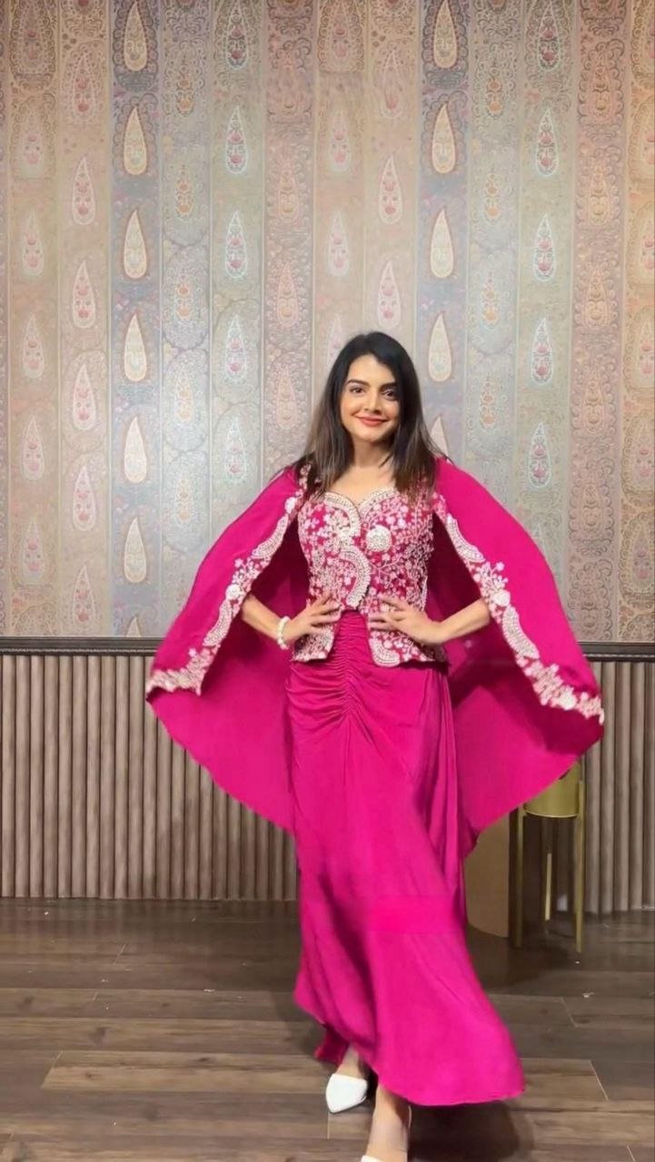 Launching embroidery chinnon cotton rani palazzo suit
