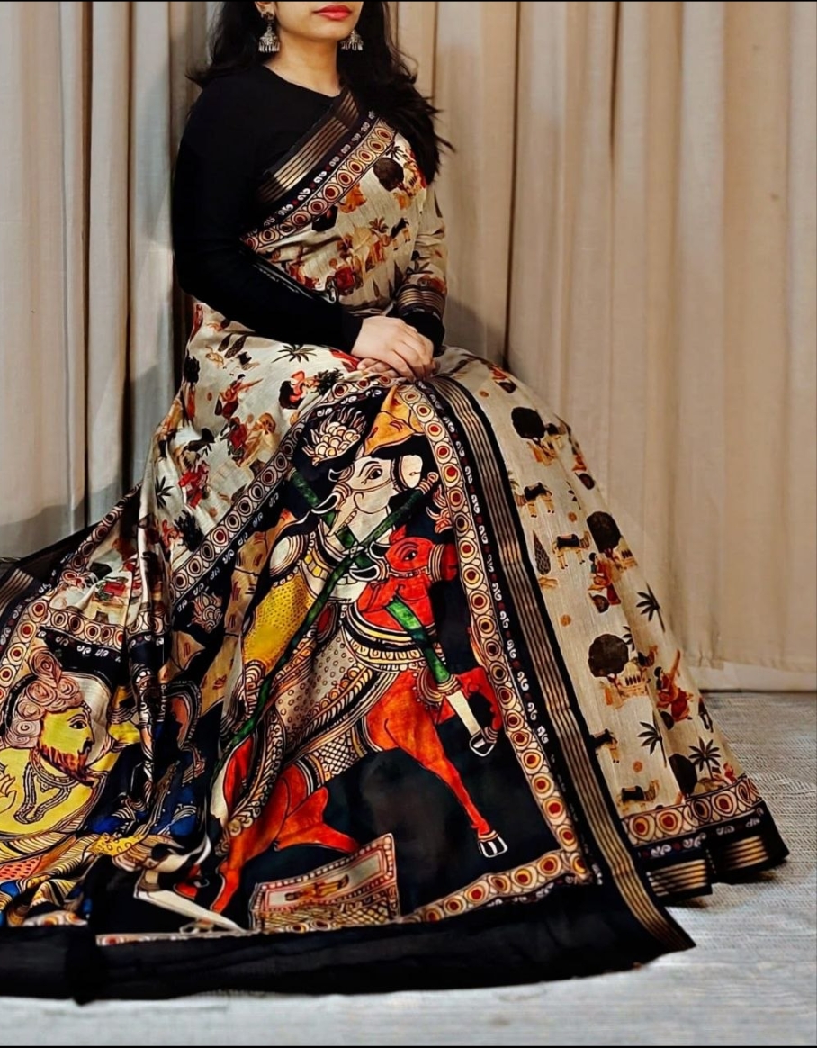 Eligibility gold zari cotton black saree