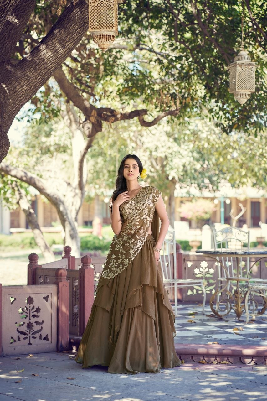 Wedding stitched micro crepe mehendi lehenga choli