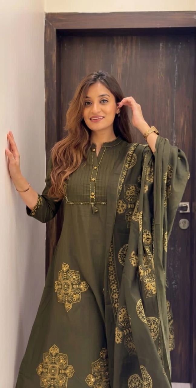 Premium print jaipuri soft cotton mehendi salwar suit