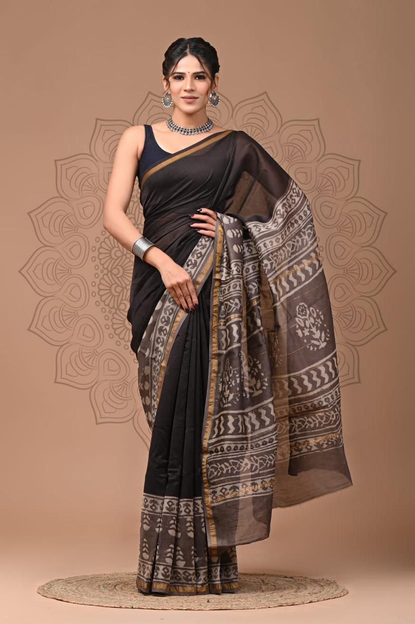 Traditional digital print chanderi silk yellow saree