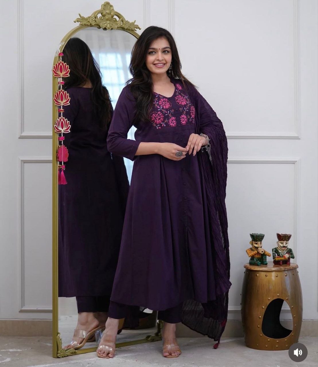 Traditional embroidery cotton purple anarkali suit