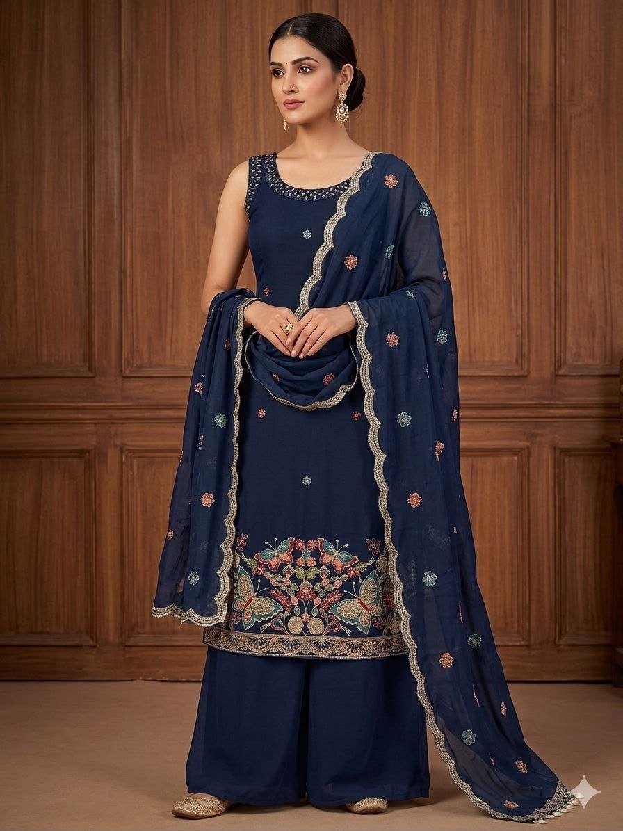 Premium embroidery mirror glass silk rani palazzo suit