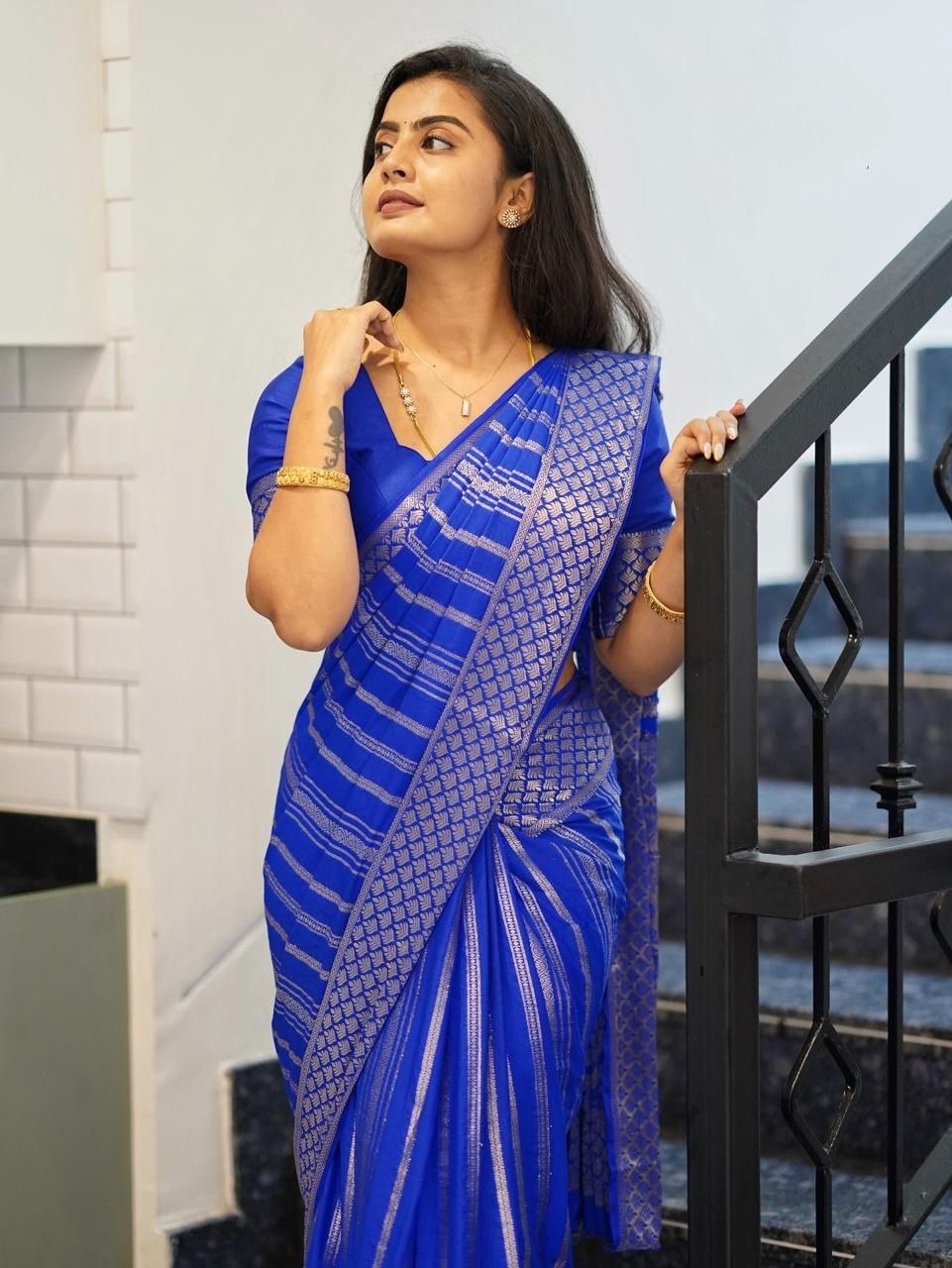 Exclusive zari banarasi soft silk blue saree