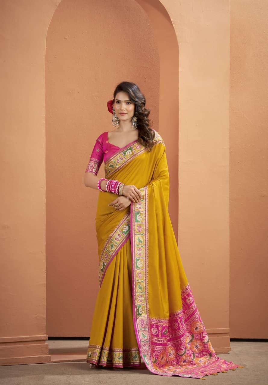 Luxurious weaving pallu silk yellow saree