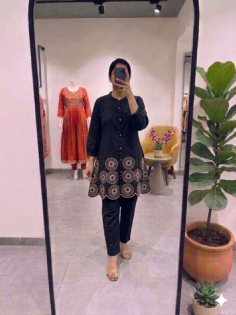 Beautiful embroidery cotton black cord set
