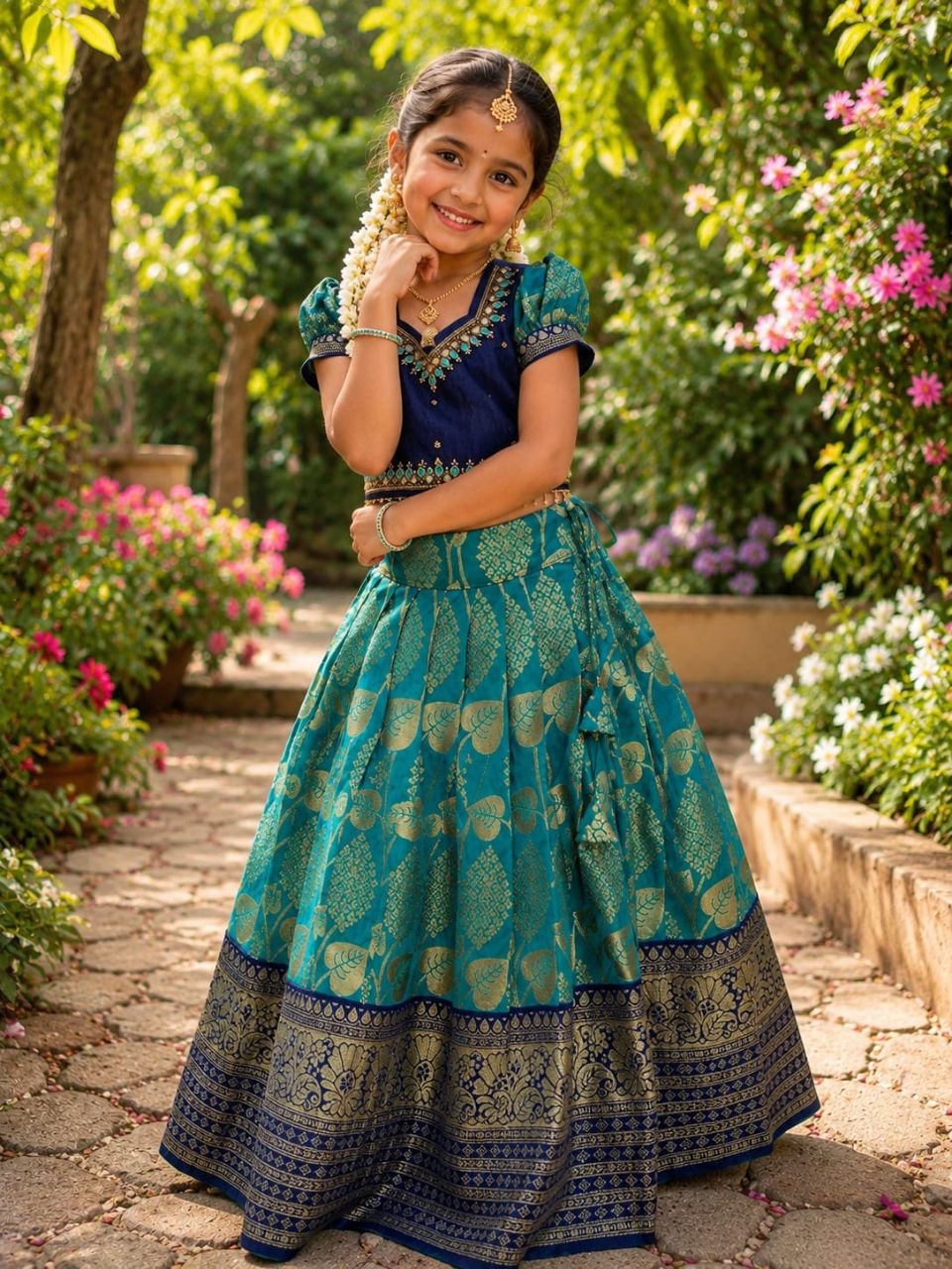 Traditional zari cotton silk blue lehenga choli