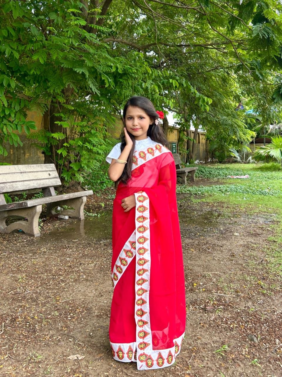 Presenting georgette dola silk red saree