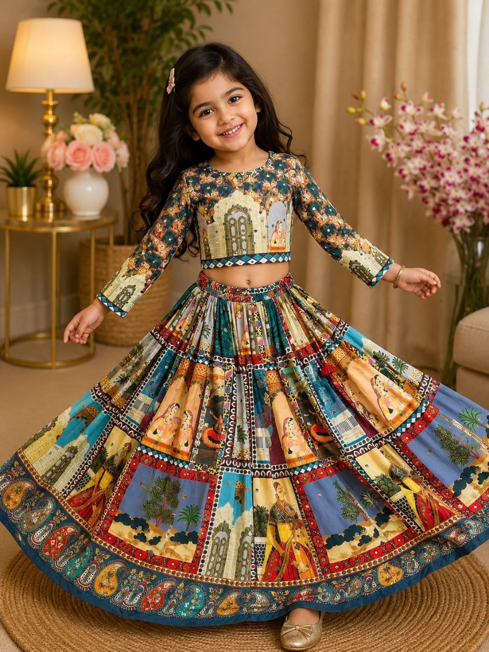 Launching digital print mirror work soft organza blue lehenga choli