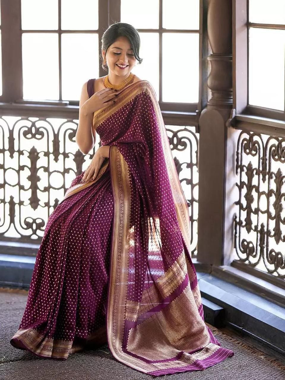 Premium jacquard soft rich pallu silk purple saree