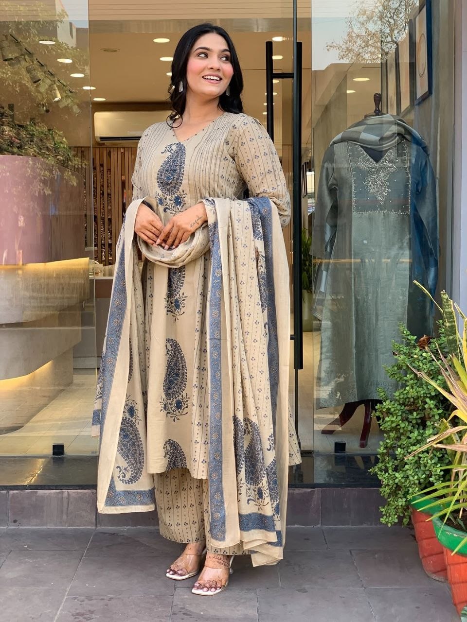 Premium digital print morgan silk blue palazzo suit
