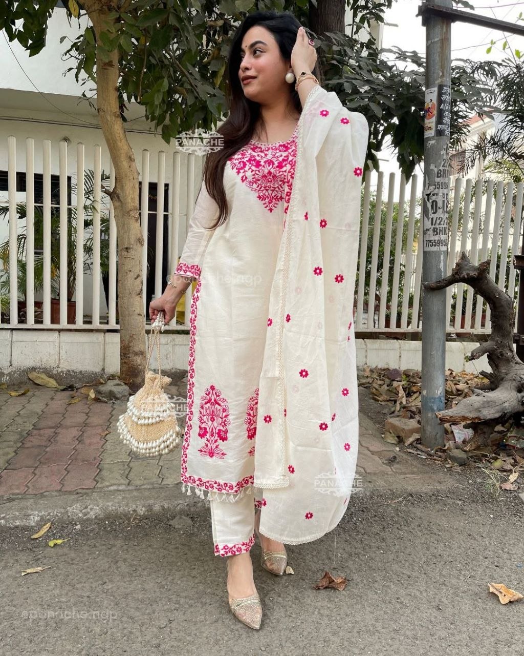 Exclusive embroidery khadi cotton red kurta pajama dupatta