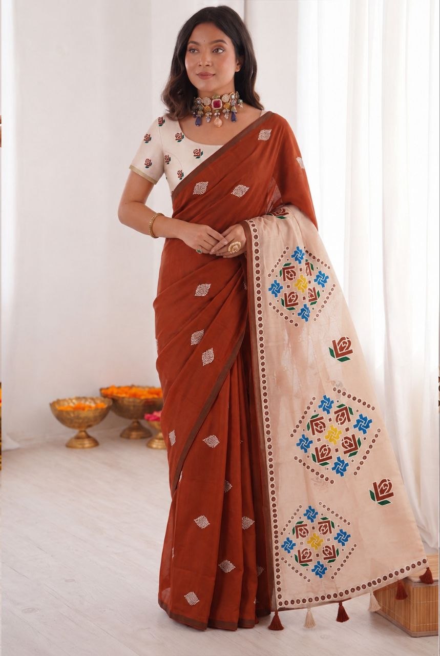 Ethnic mulmul cotton silk coffee saree