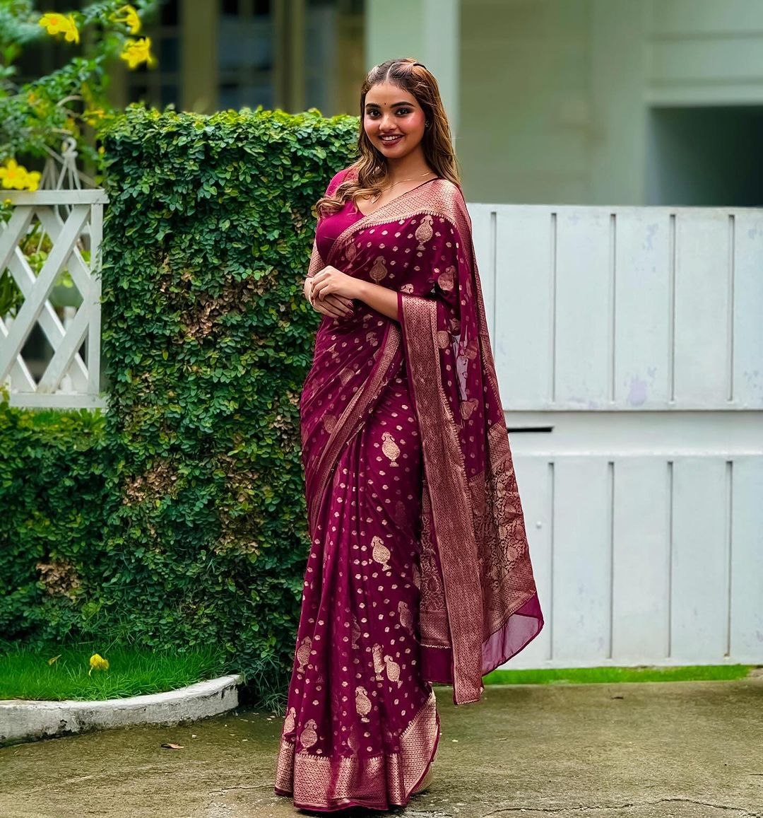 Original jacquard banarasi soft silk rani saree